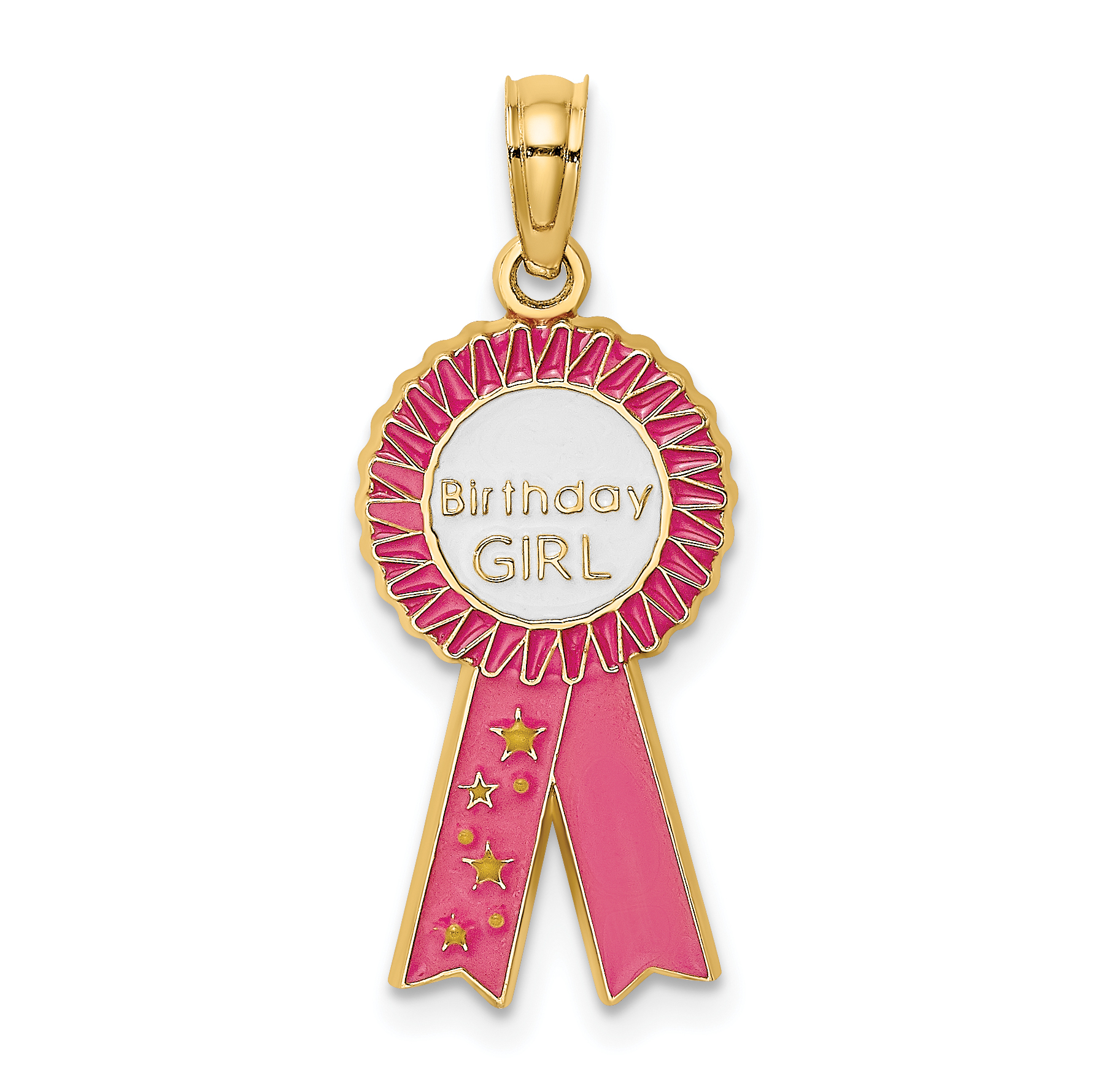 14K Enamel BIRTHDAY GIRL Pink Ribbon Charm K6966