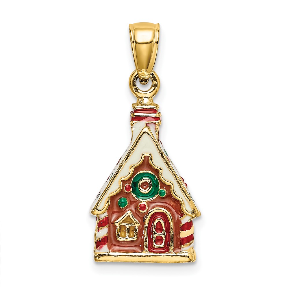 14K 3-D Enamel Gingerbread House Charm (K6978)
