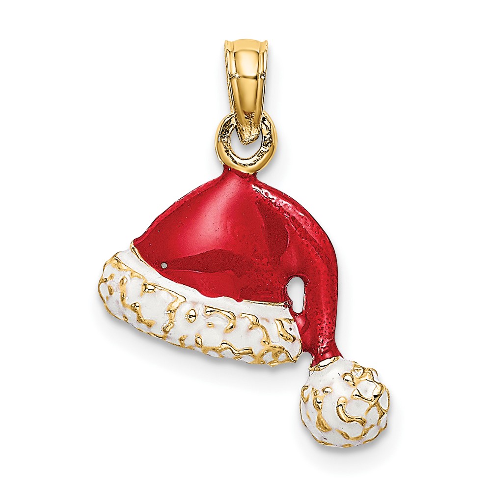 14K 3-D w/ Red and White Enamel Santa Hat Charm (K6981)