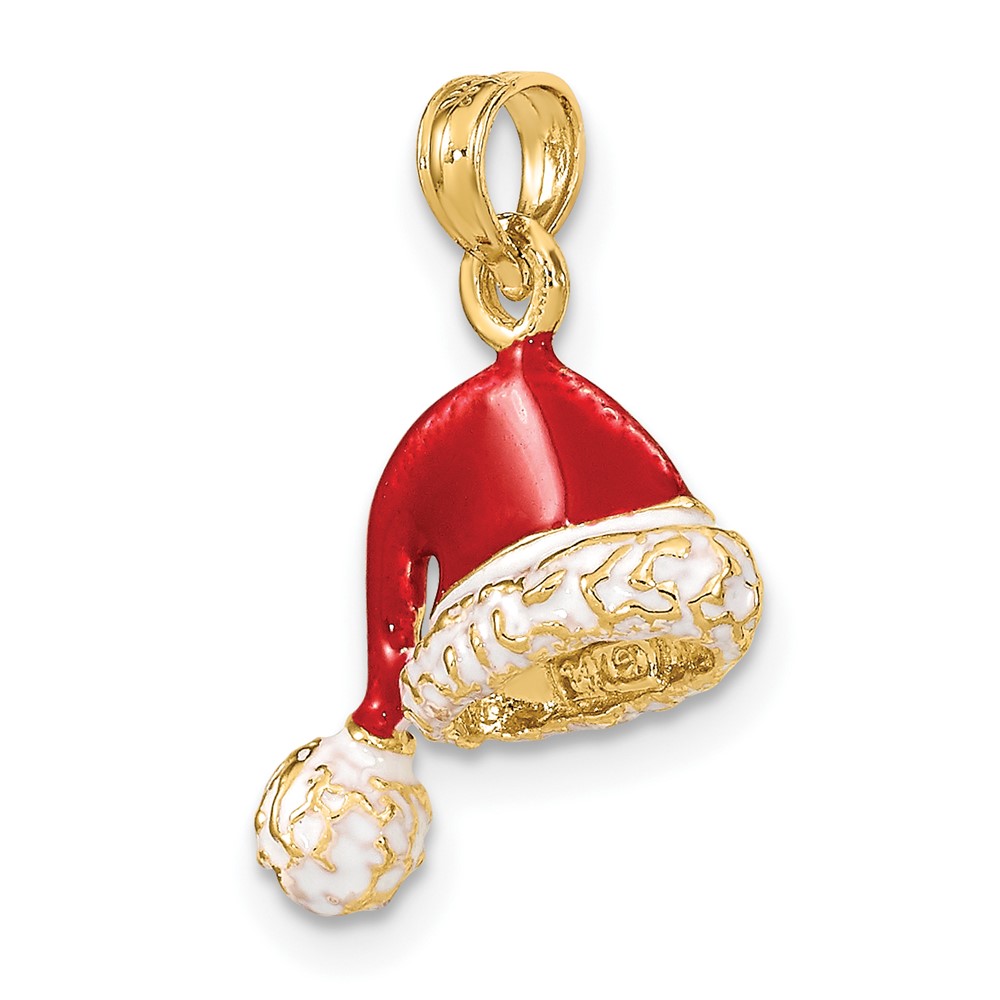 14K 3-D w/ Red and White Enamel Santa Hat Charm (K6981)