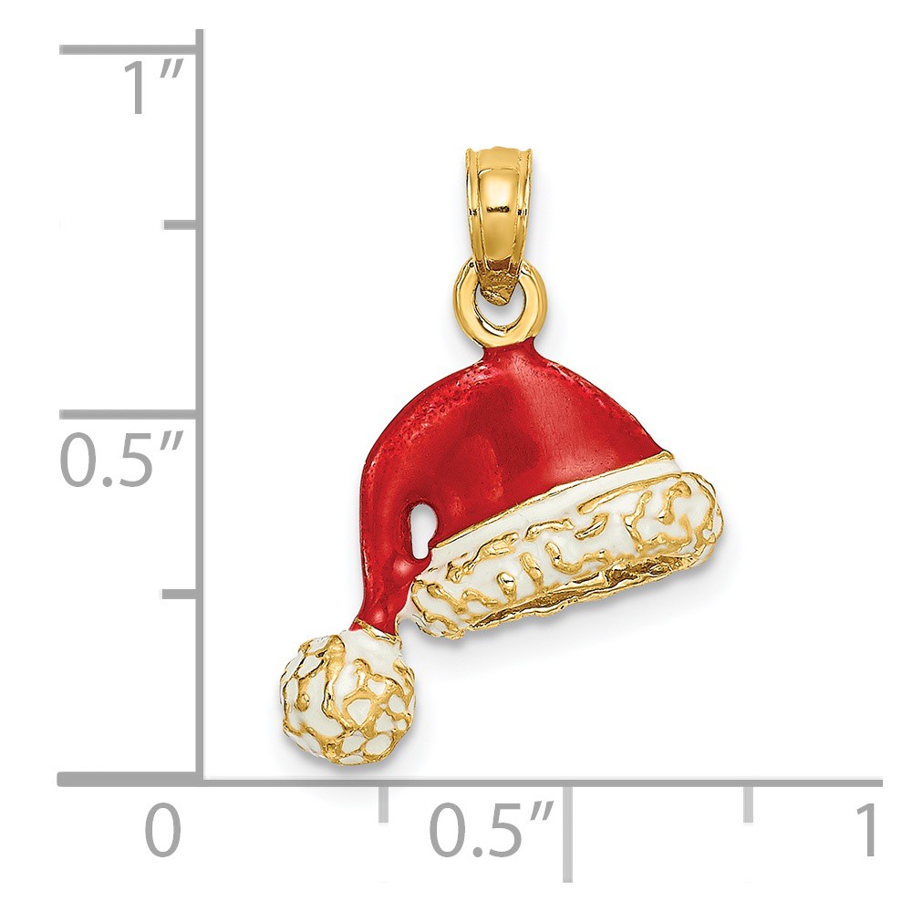 14K 3-D w/ Red and White Enamel Santa Hat Charm (K6981)