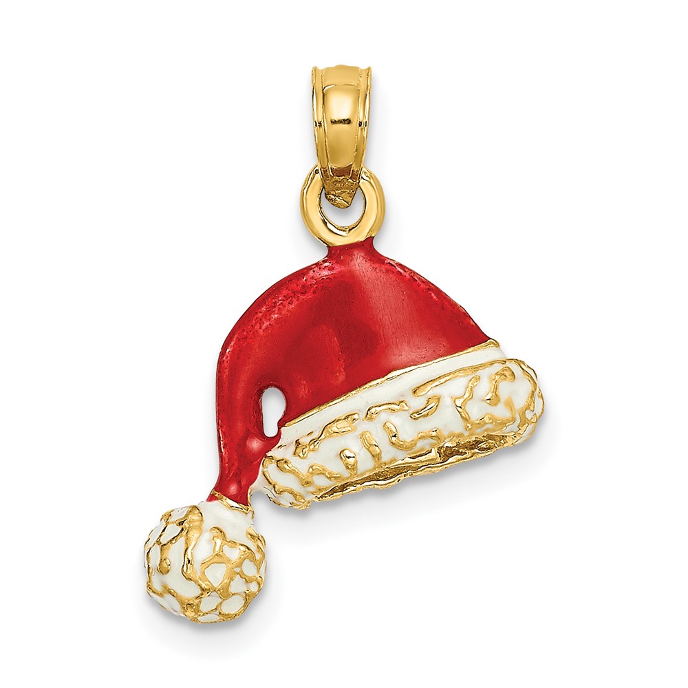 14K 3-D w/ Red and White Enamel Santa Hat Charm (K6981)