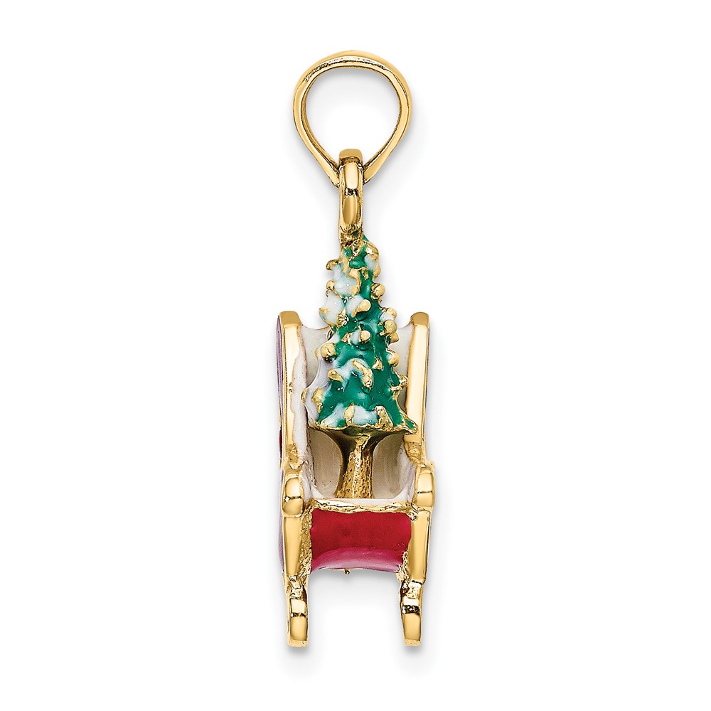 14K 3-D Enamel Sleigh w/Christmas Tree Charm (K6982)
