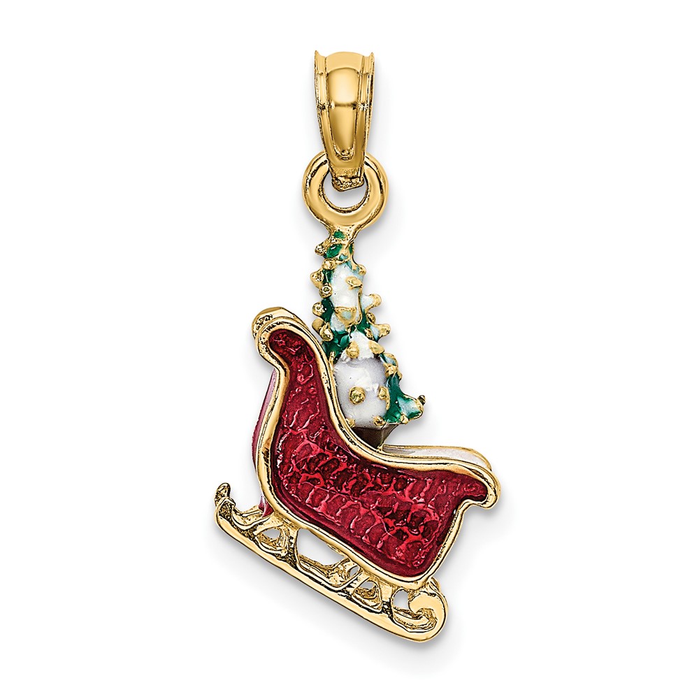 14K 3-D Enamel Sleigh w/Christmas Tree Charm (K6982)