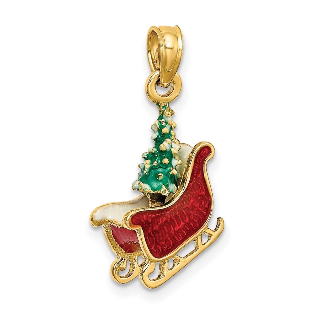 14K 3-D Enamel Sleigh w/Christmas Tree Charm (K6982)