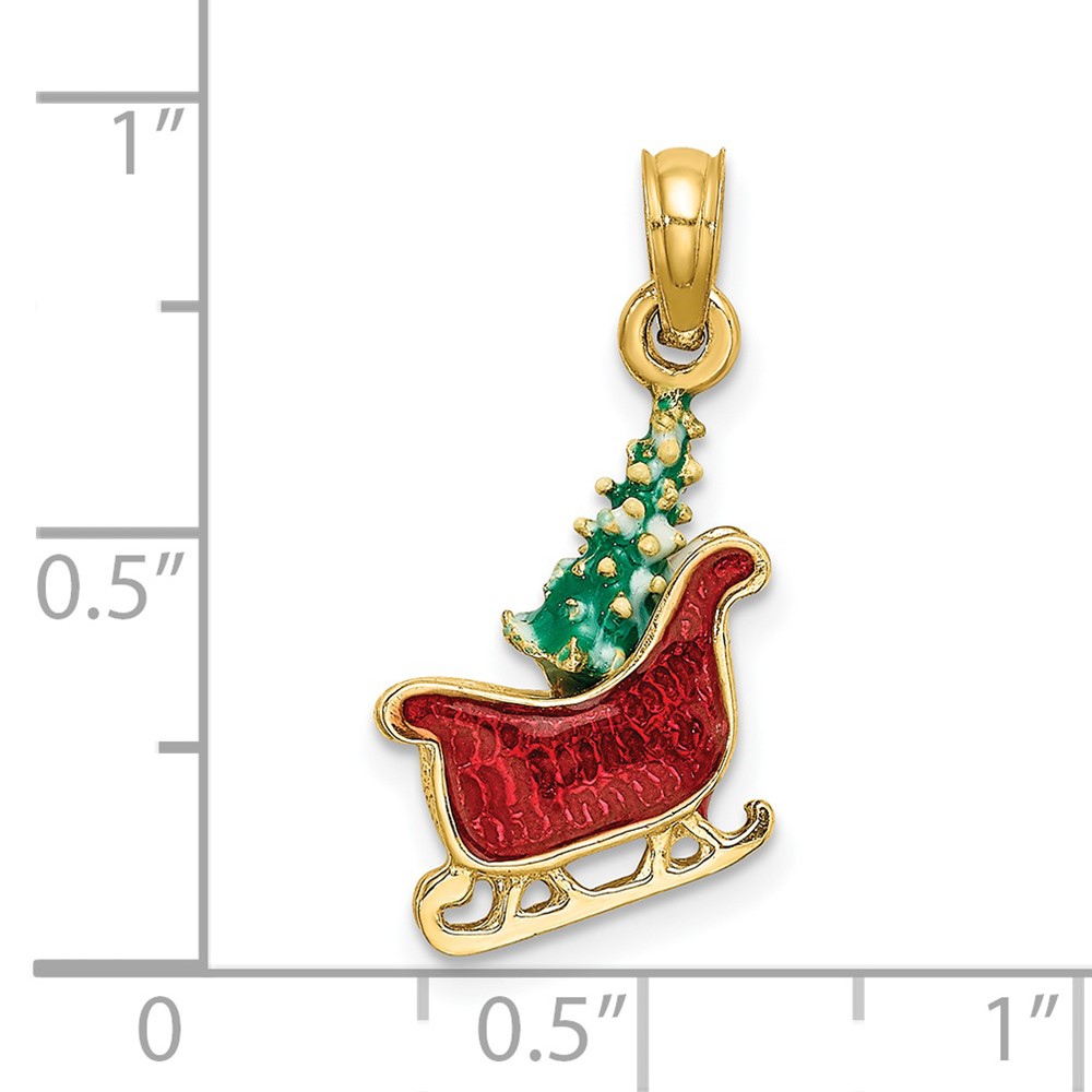 14K 3-D Enamel Sleigh w/Christmas Tree Charm (K6982)