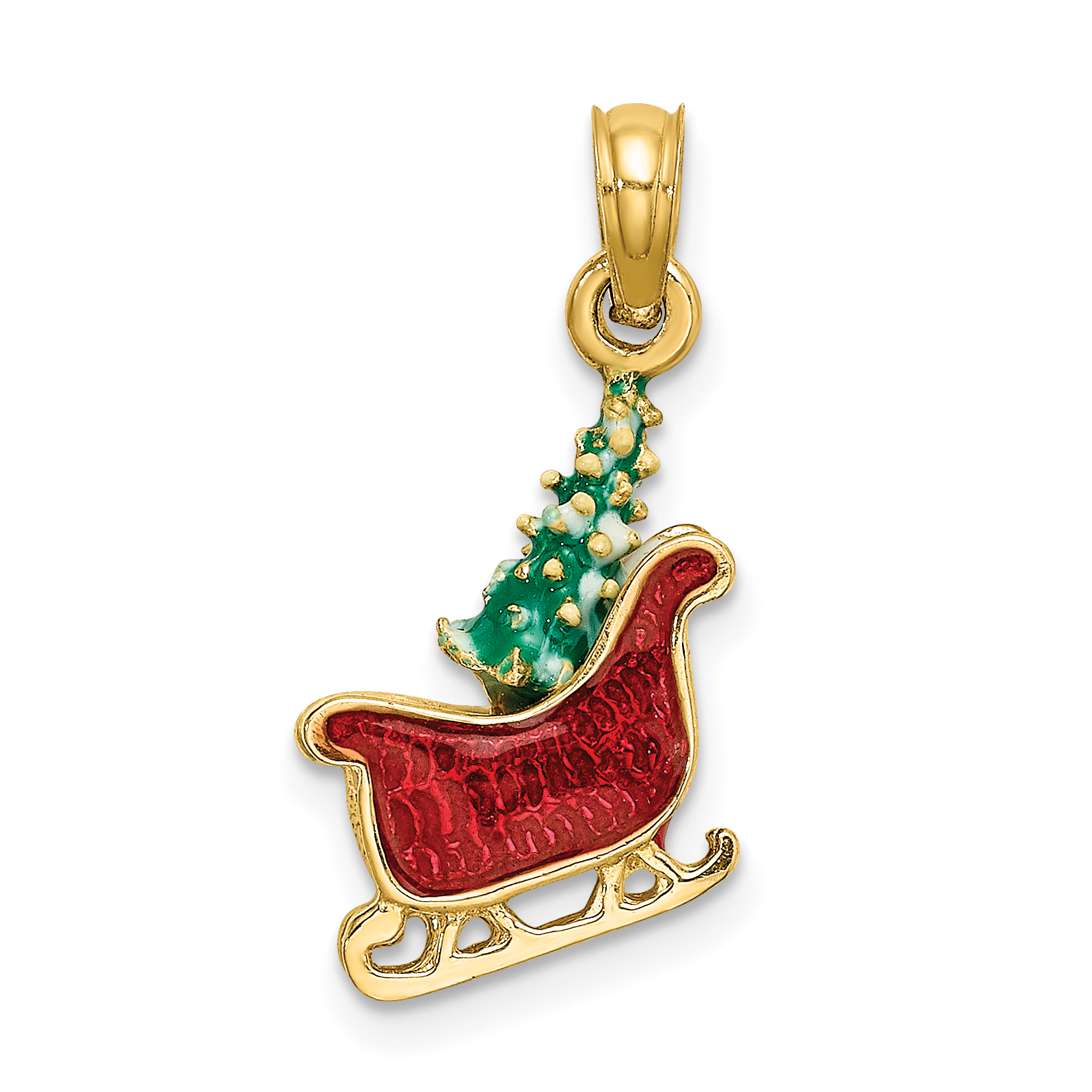 14K 3-D Enamel Sleigh w/Christmas Tree Charm (K6982)