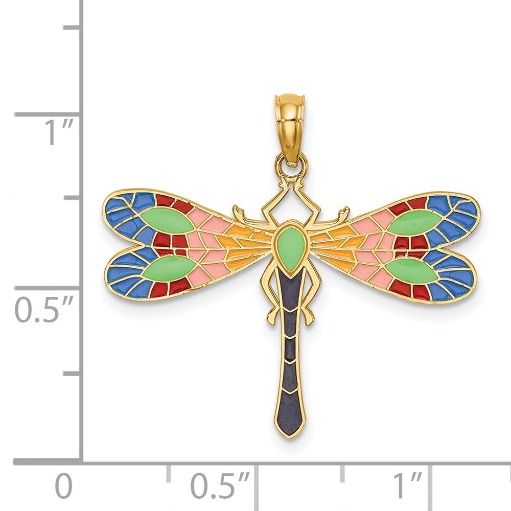 14K Multi Color Enamel Dragonfly Charm (K6985)