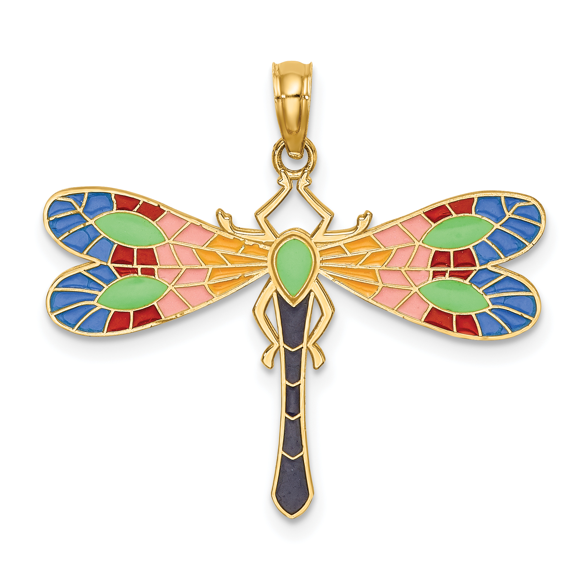 14K Multi Color Enamel Dragonfly Charm (K6985)