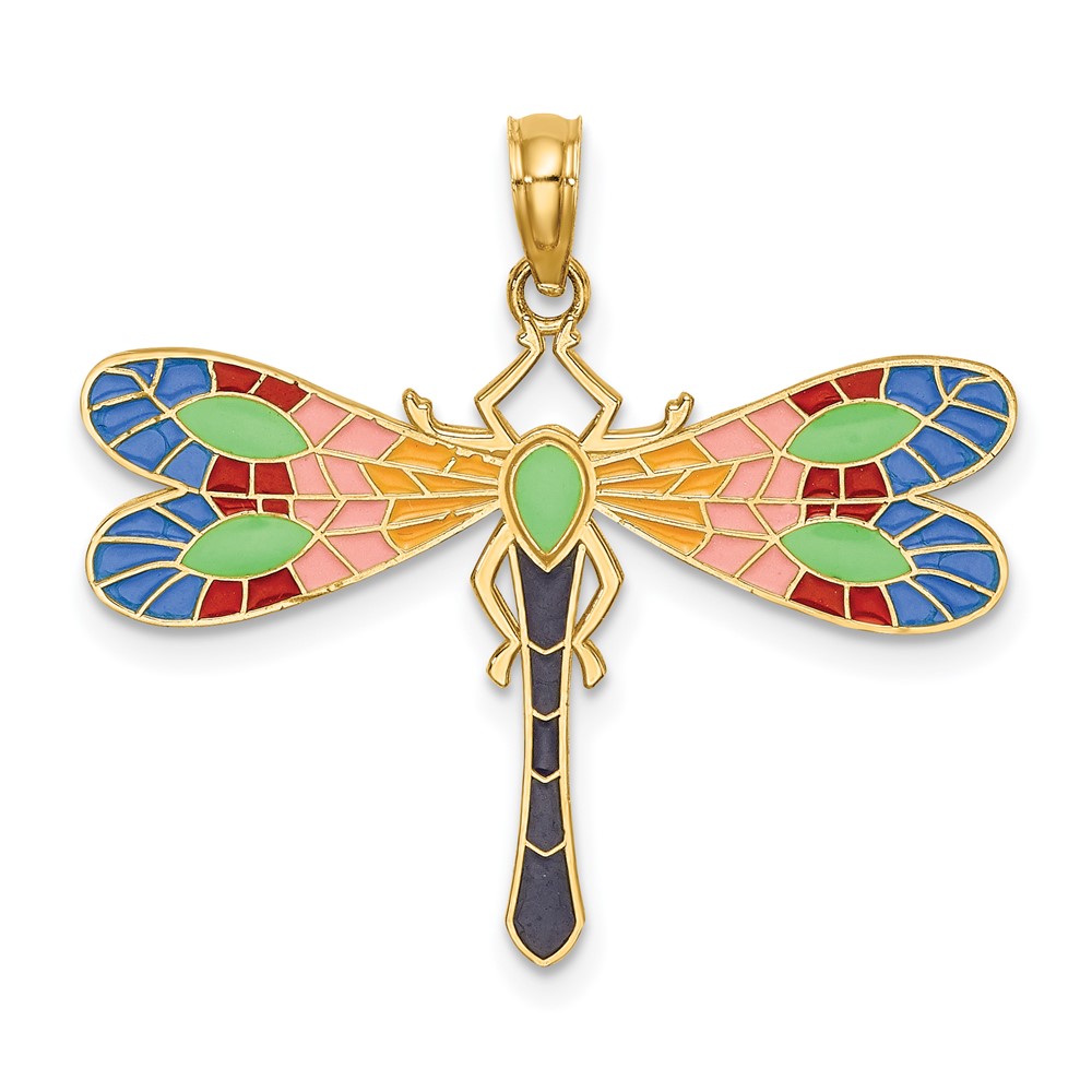 14K Multi Color Enamel Dragonfly Charm (K6985)