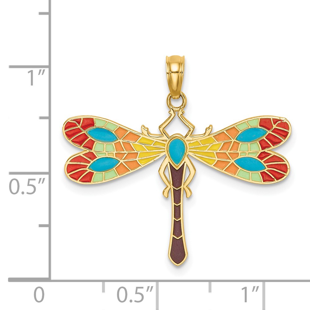 14K Multi Color Enamel Dragonfly Charm (K6986)