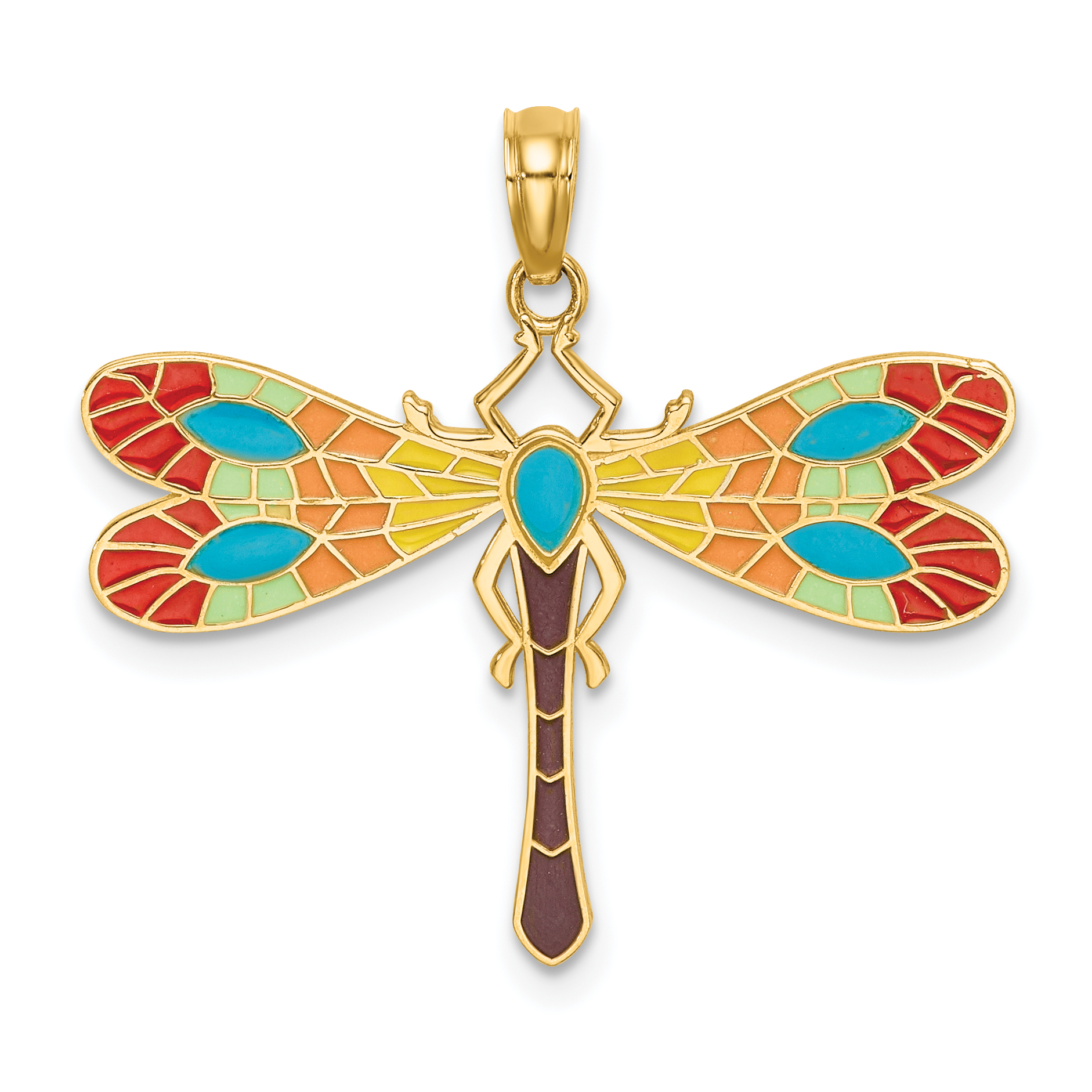 14K Multi Color Enamel Dragonfly Charm (K6986)