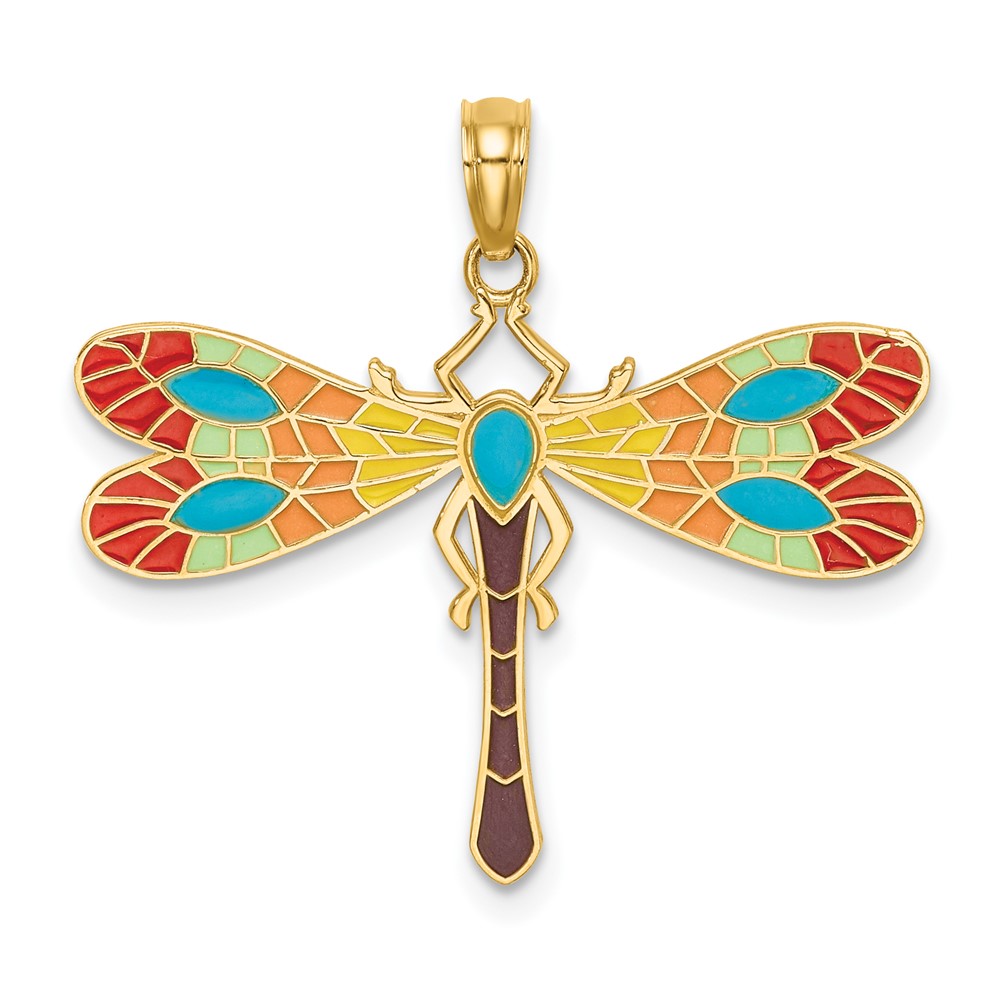 14K Multi Color Enamel Dragonfly Charm (K6986)