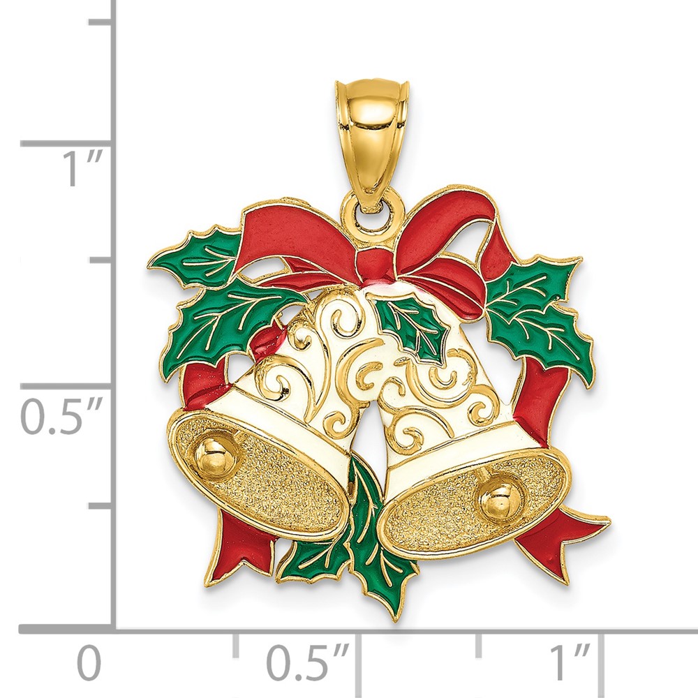14K Enamel Holiday Bells and Holly Charm (K6990)