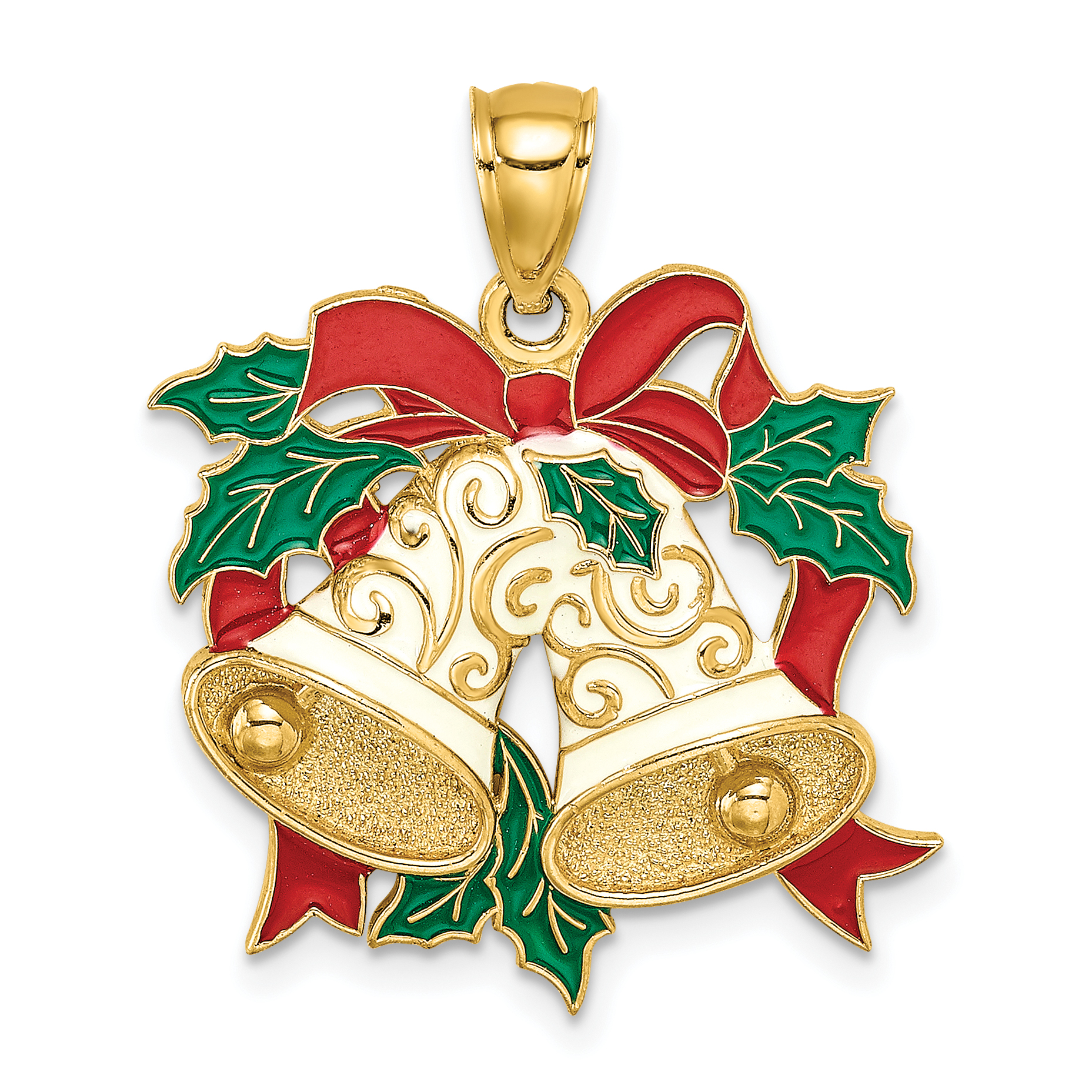 14K Enamel Holiday Bells and Holly Charm (K6990)
