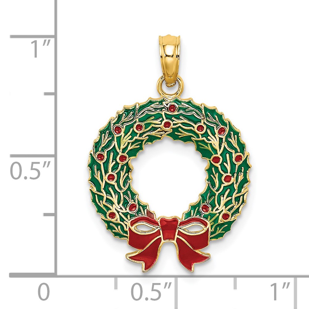 14K Enamel CHRISTMAS WREATH Charm (K6991)
