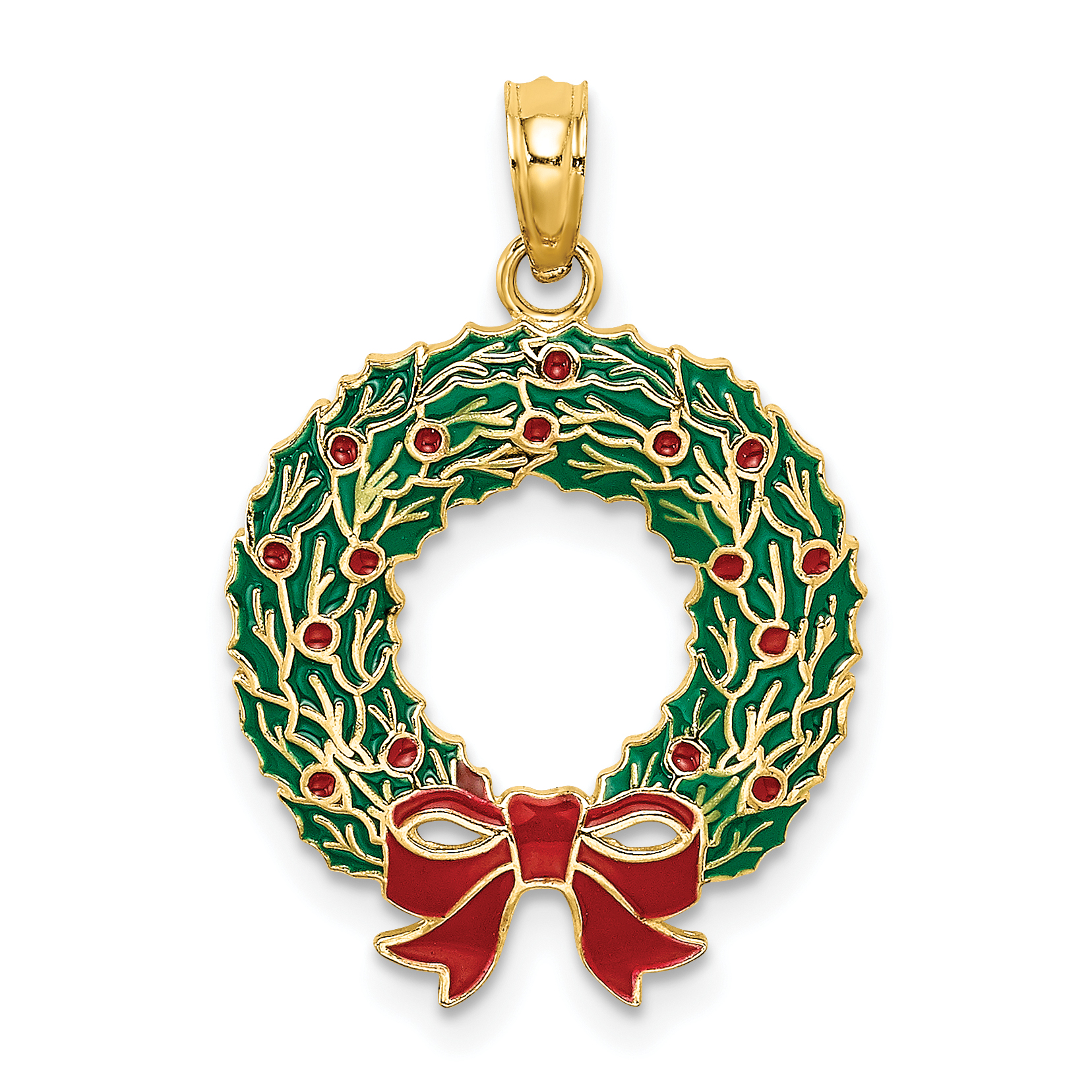 14K Enamel CHRISTMAS WREATH Charm (K6991)