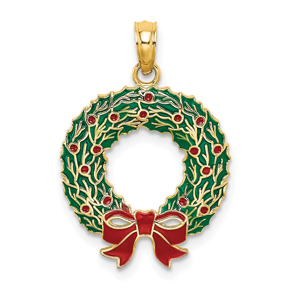 14K Enamel CHRISTMAS WREATH Charm (K6991)