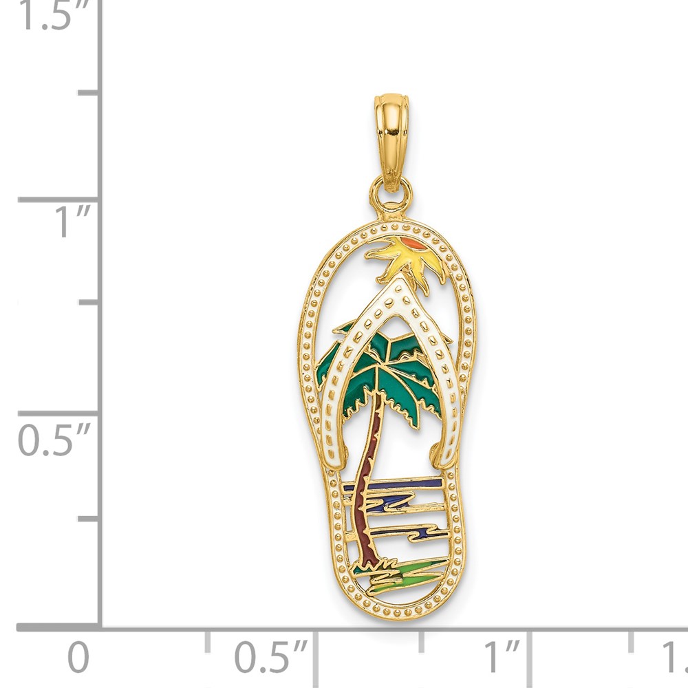 14K Enamel Palm Tree Flip-Flop Charm (K7001)