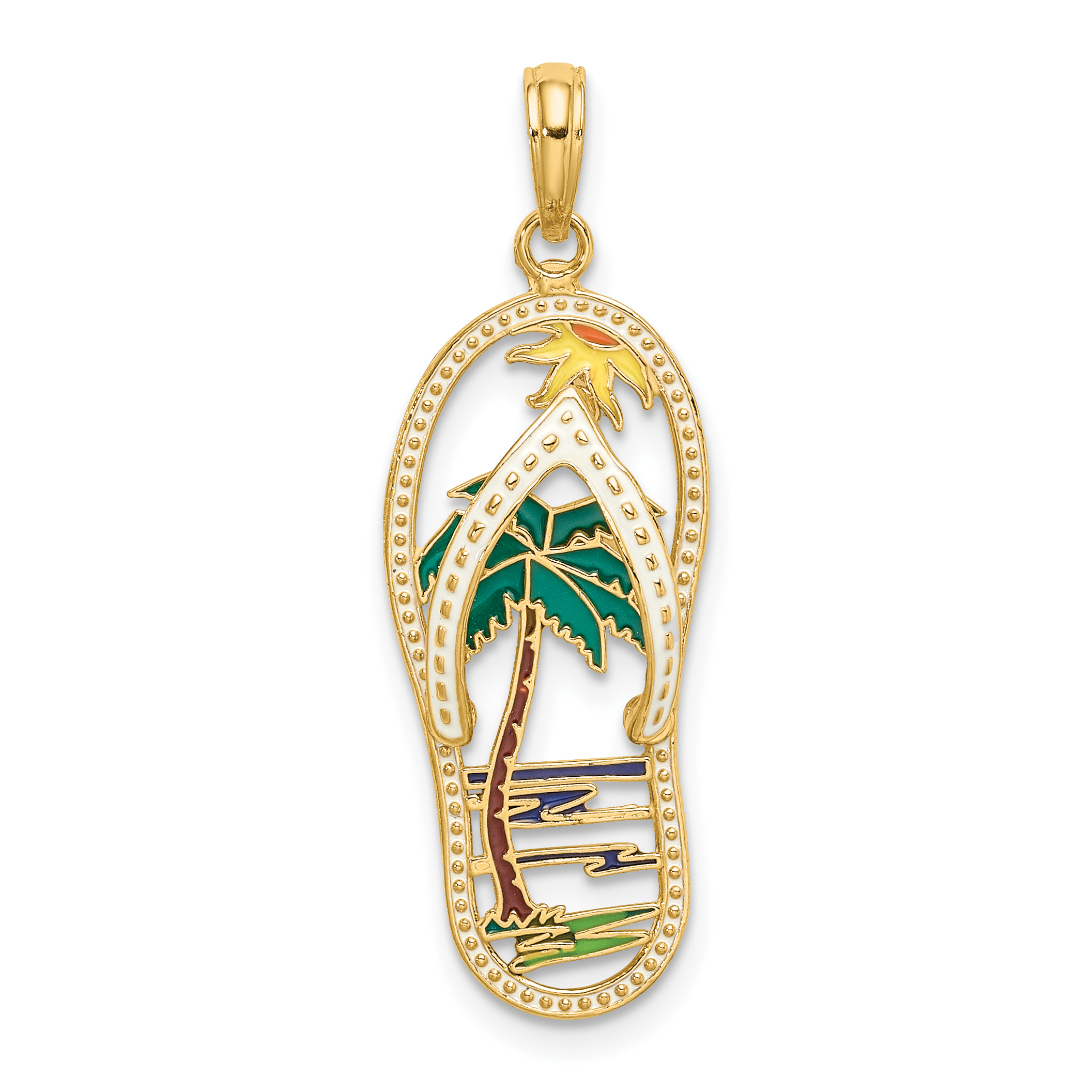 14K Enamel Palm Tree Flip-Flop Charm (K7001)