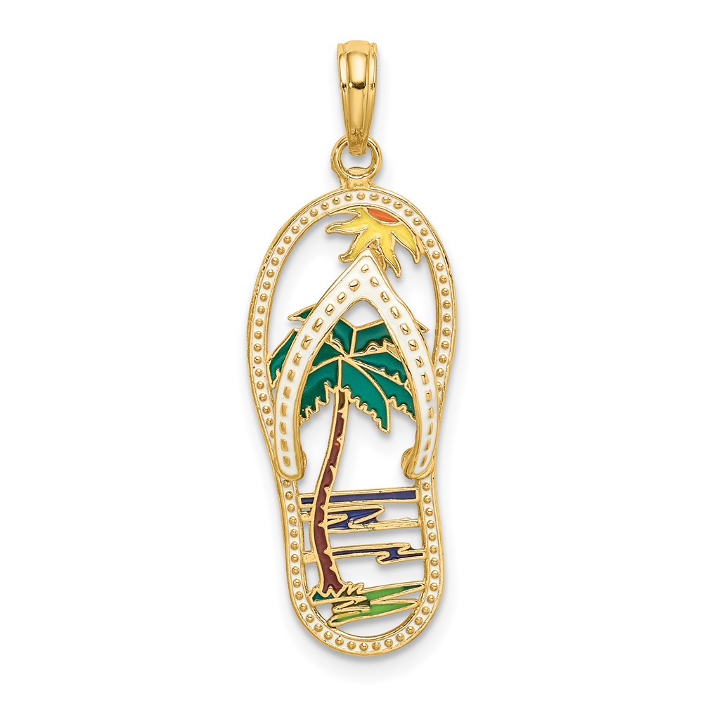 14K Enamel Palm Tree Flip-Flop Charm (K7001)