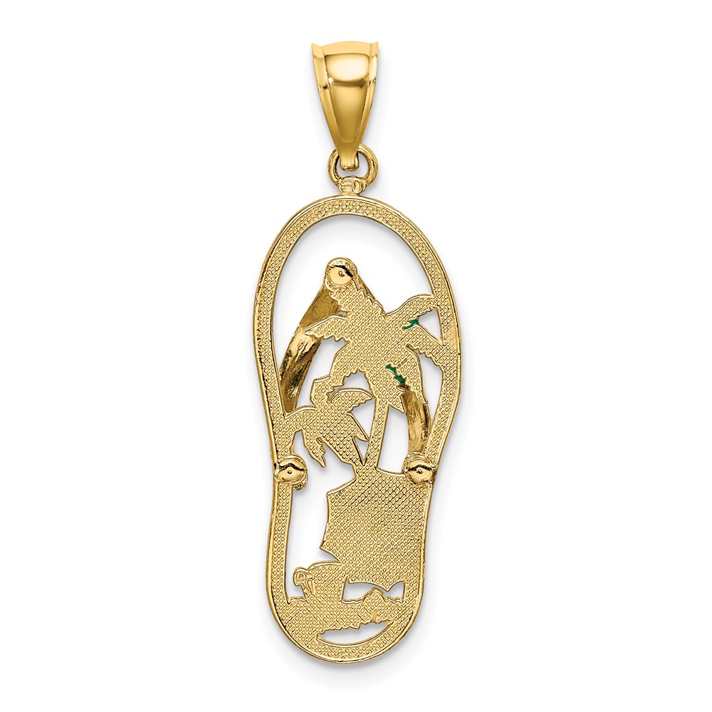 14K Enamel Palm Tree Beach Scene Flip-Flop Charm (K7003)
