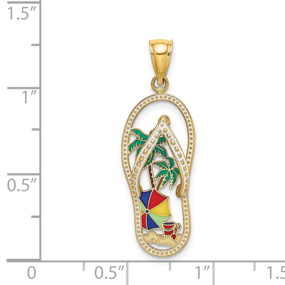 14K Enamel Palm Tree Beach Scene Flip-Flop Charm (K7003)