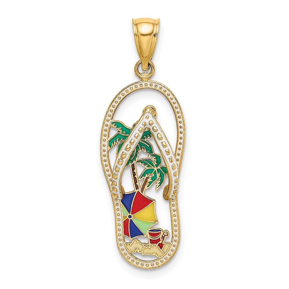 14K Enamel Palm Tree Beach Scene Flip-Flop Charm (K7003)