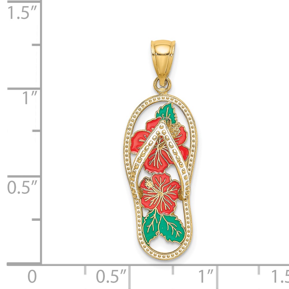 14K Enamel Red Hibiscus Flower Flip-Flop Charm (K7006)