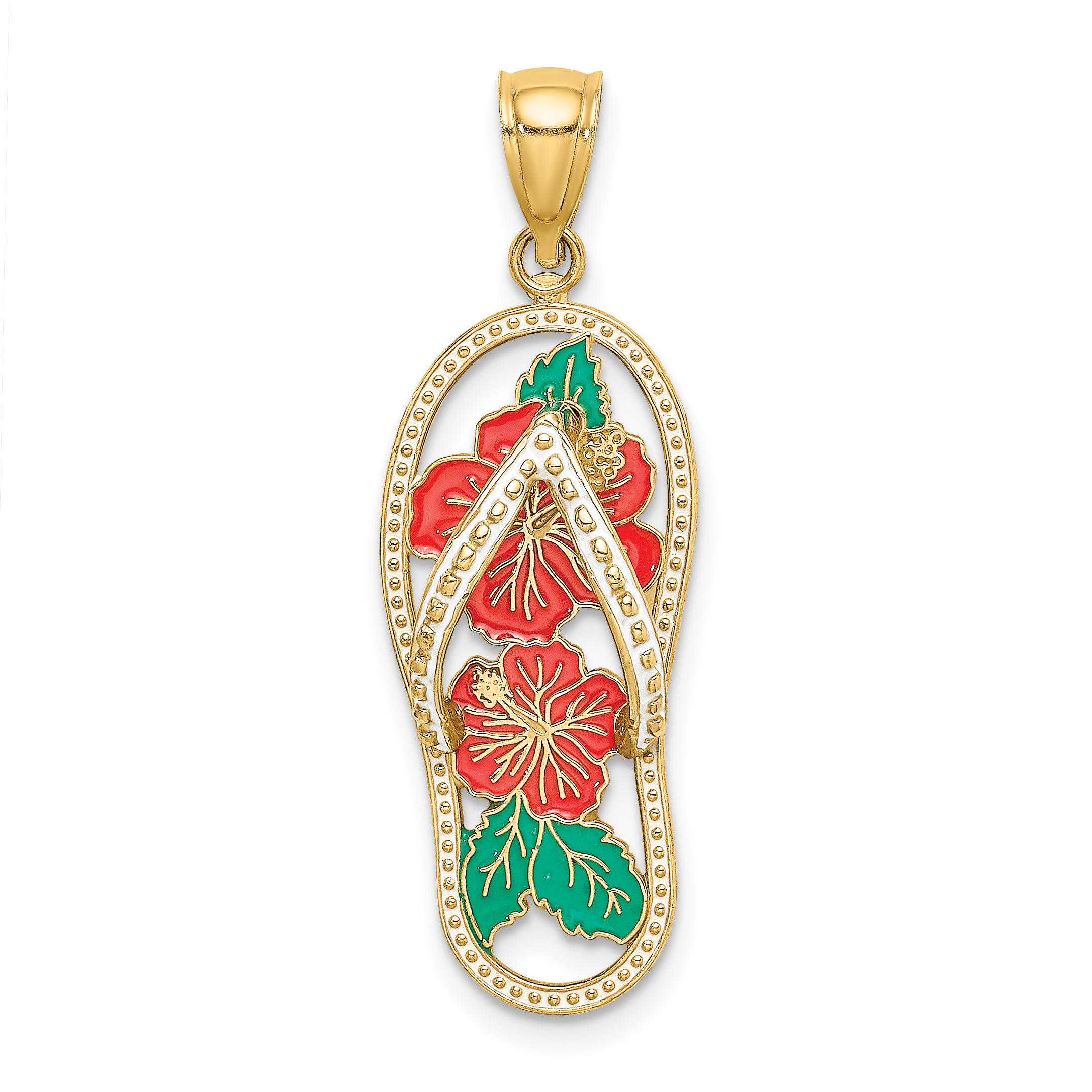 14K Enamel Red Hibiscus Flower Flip-Flop Charm (K7006)