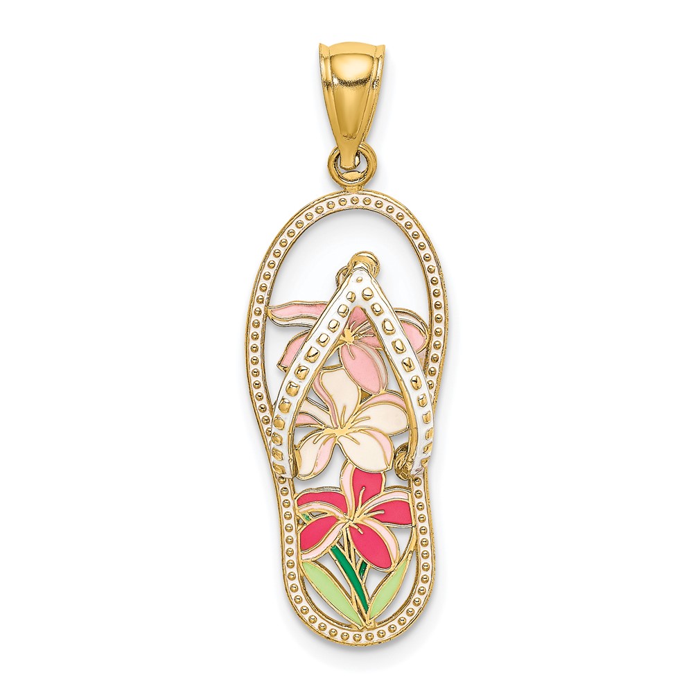 14K Multi Color Enamel Flower Flip-Flop Charm (K7007)