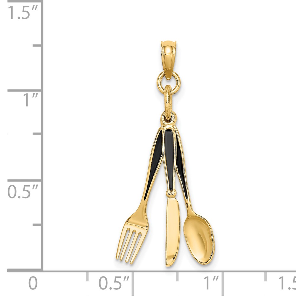 14K 3-D Enamel Knife, Fork, Spoon Moveable Charm (K7020)