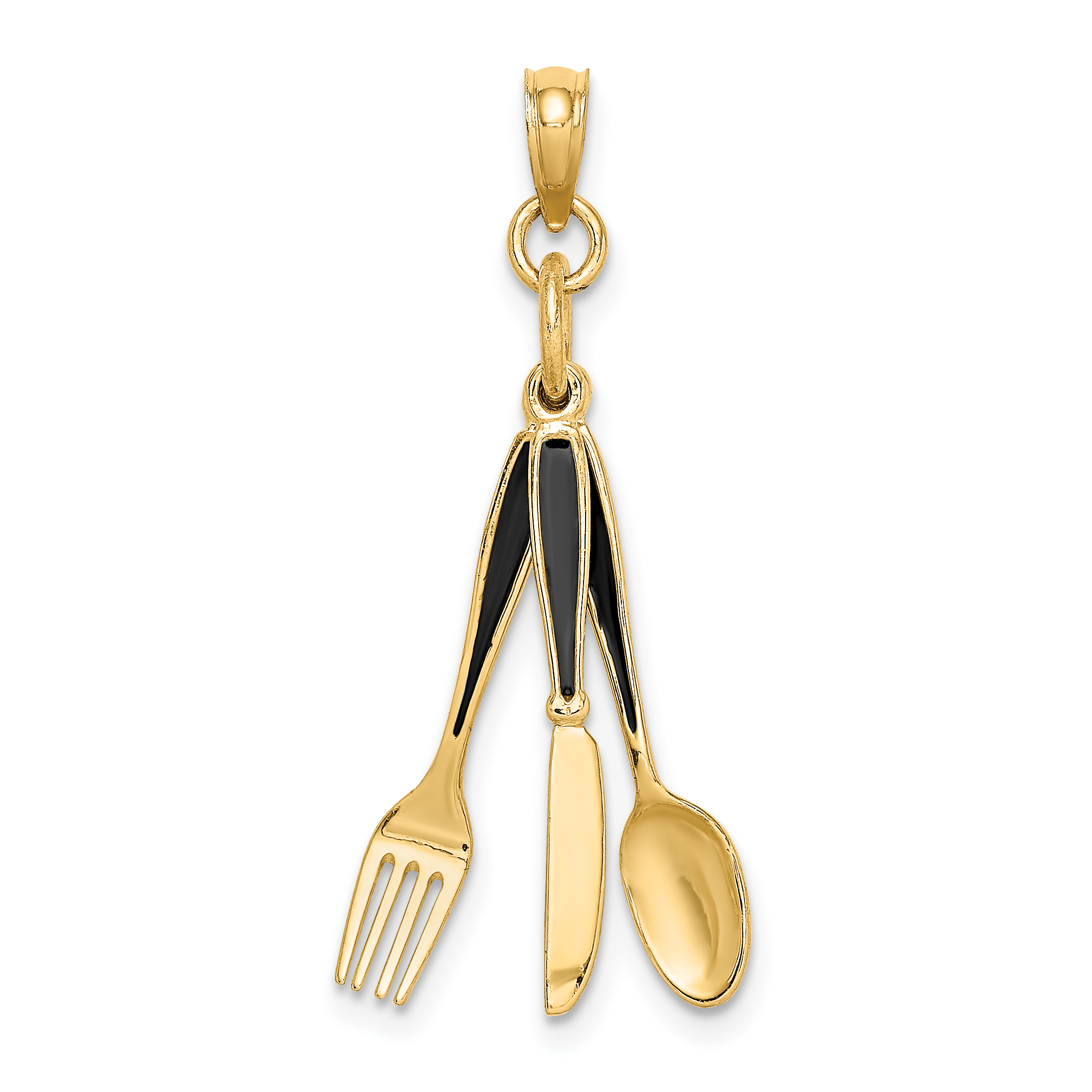 14K 3-D Enamel Knife, Fork, Spoon Moveable Charm (K7020)