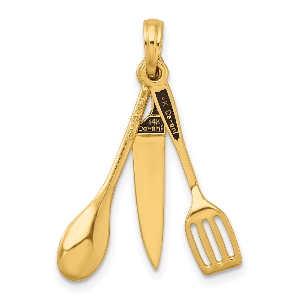 14K 3-D Enamel Butcher Knife, Spoon and Spatula Moveable Charm (K7021)