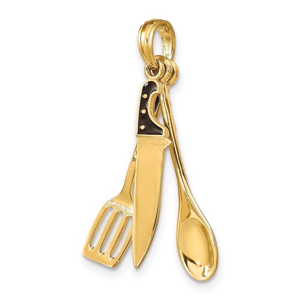 14K 3-D Enamel Butcher Knife, Spoon and Spatula Moveable Charm (K7021)