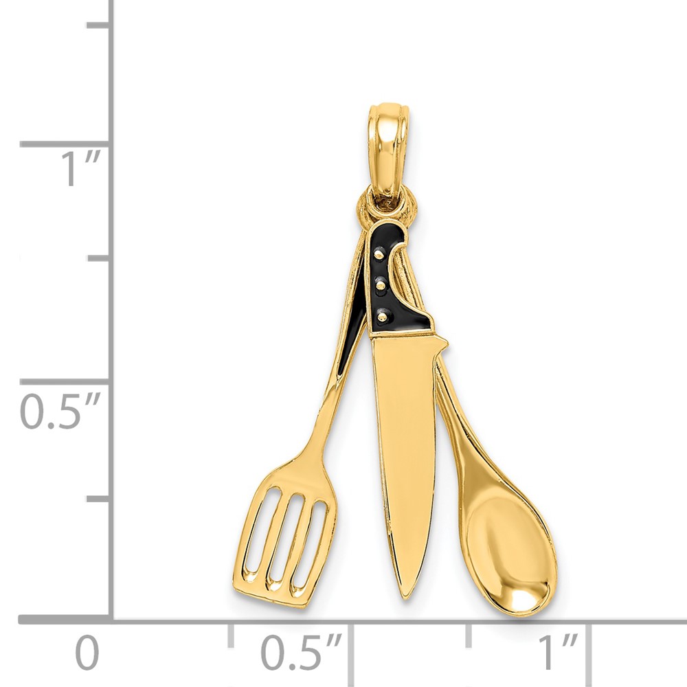14K 3-D Enamel Butcher Knife, Spoon and Spatula Moveable Charm (K7021)