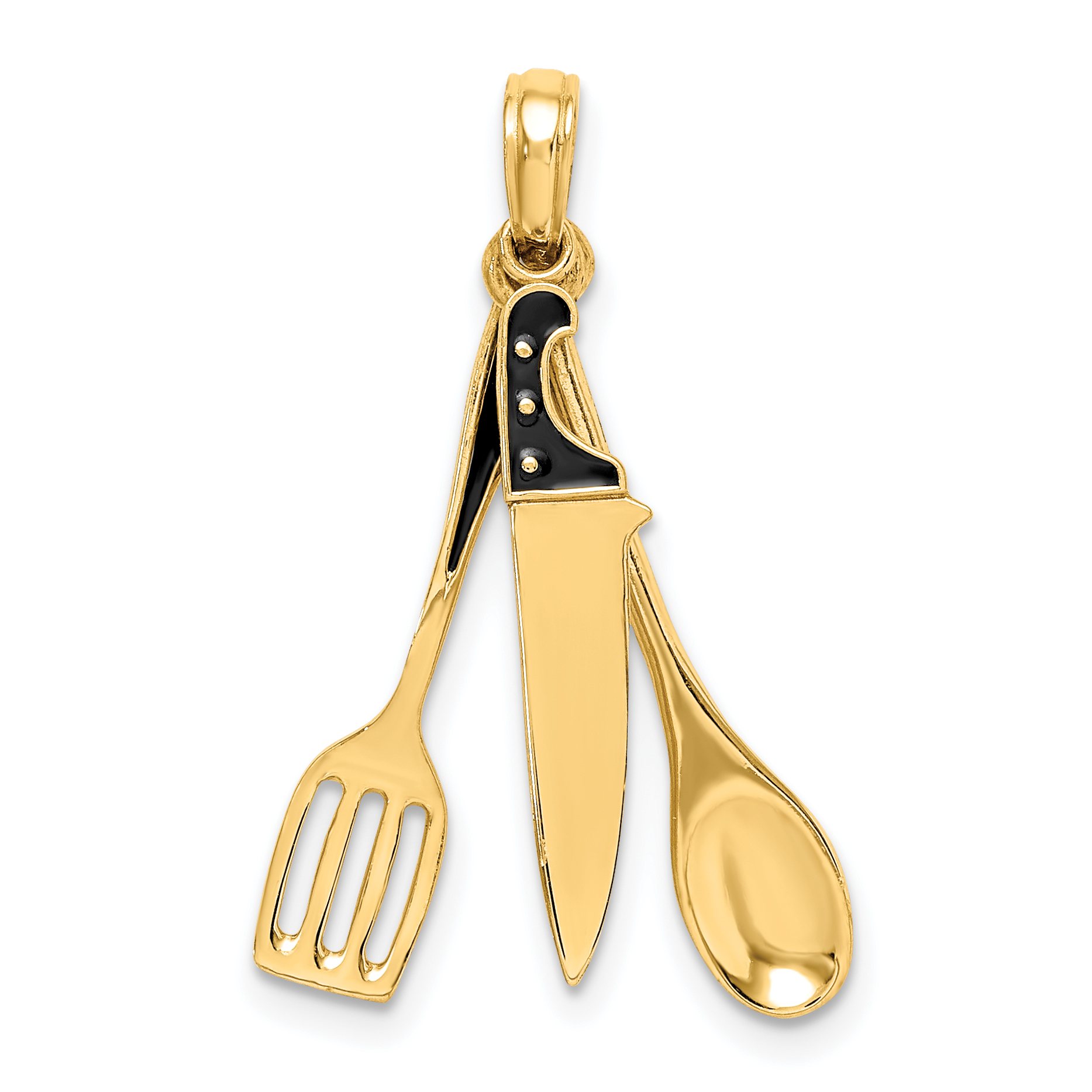 14K 3-D Enamel Butcher Knife, Spoon and Spatula Moveable Charm (K7021)