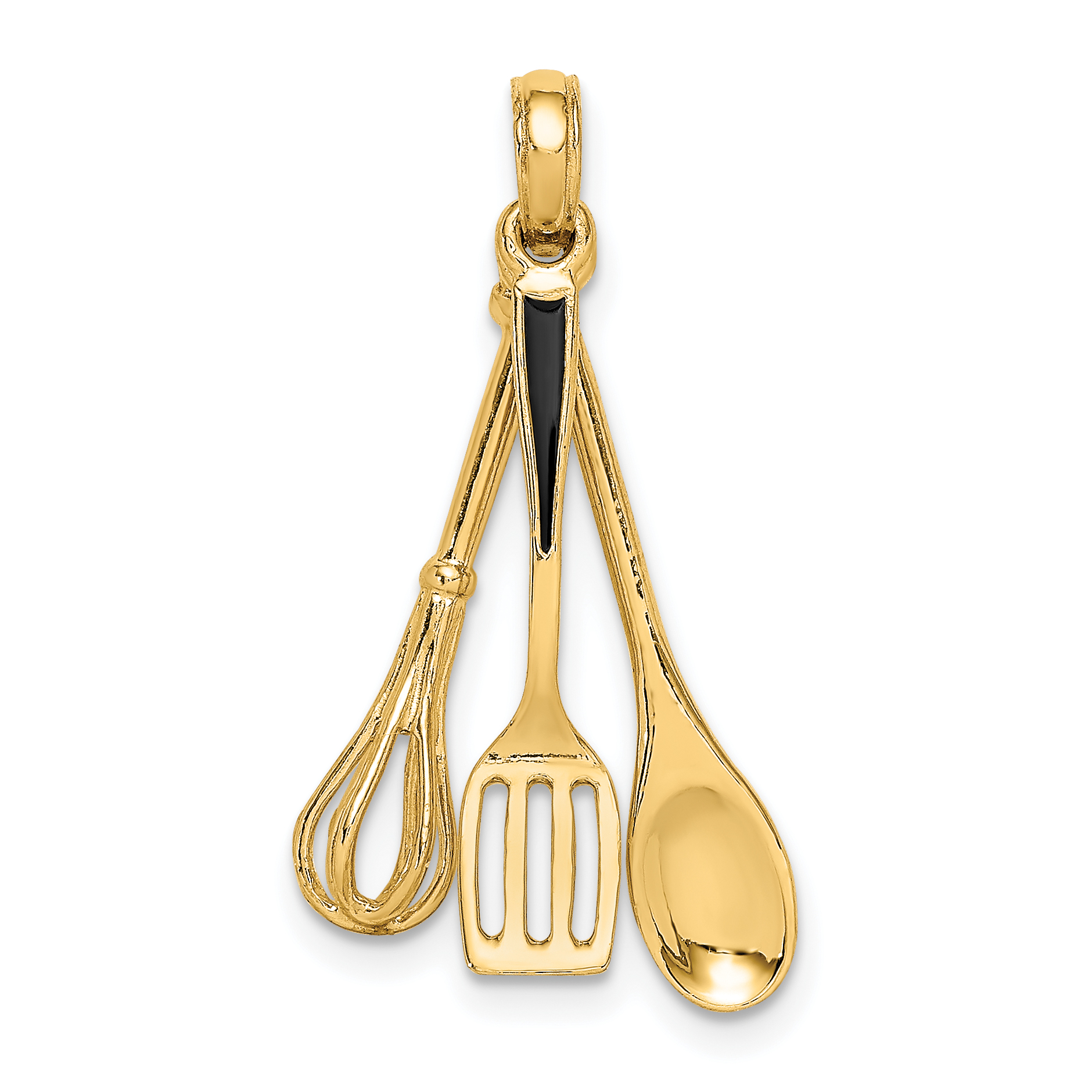 14K 3-D Enamel Spatula, Wooden Spoon, Whisk Moveable Charm (K7022)