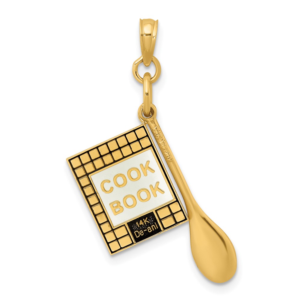 14K 3-D Cook Book W/ Black Enamel and Spoon Charm (K7026)