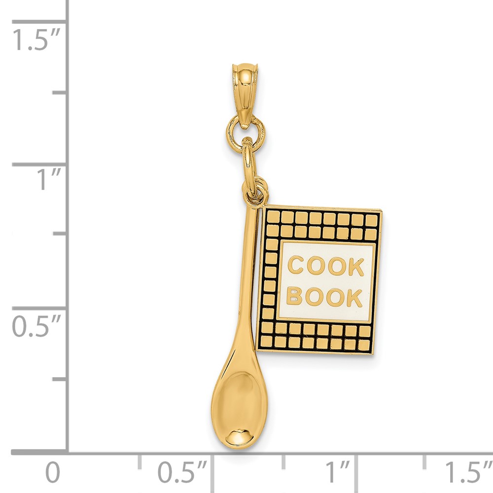 14K 3-D Cook Book W/ Black Enamel and Spoon Charm (K7026)