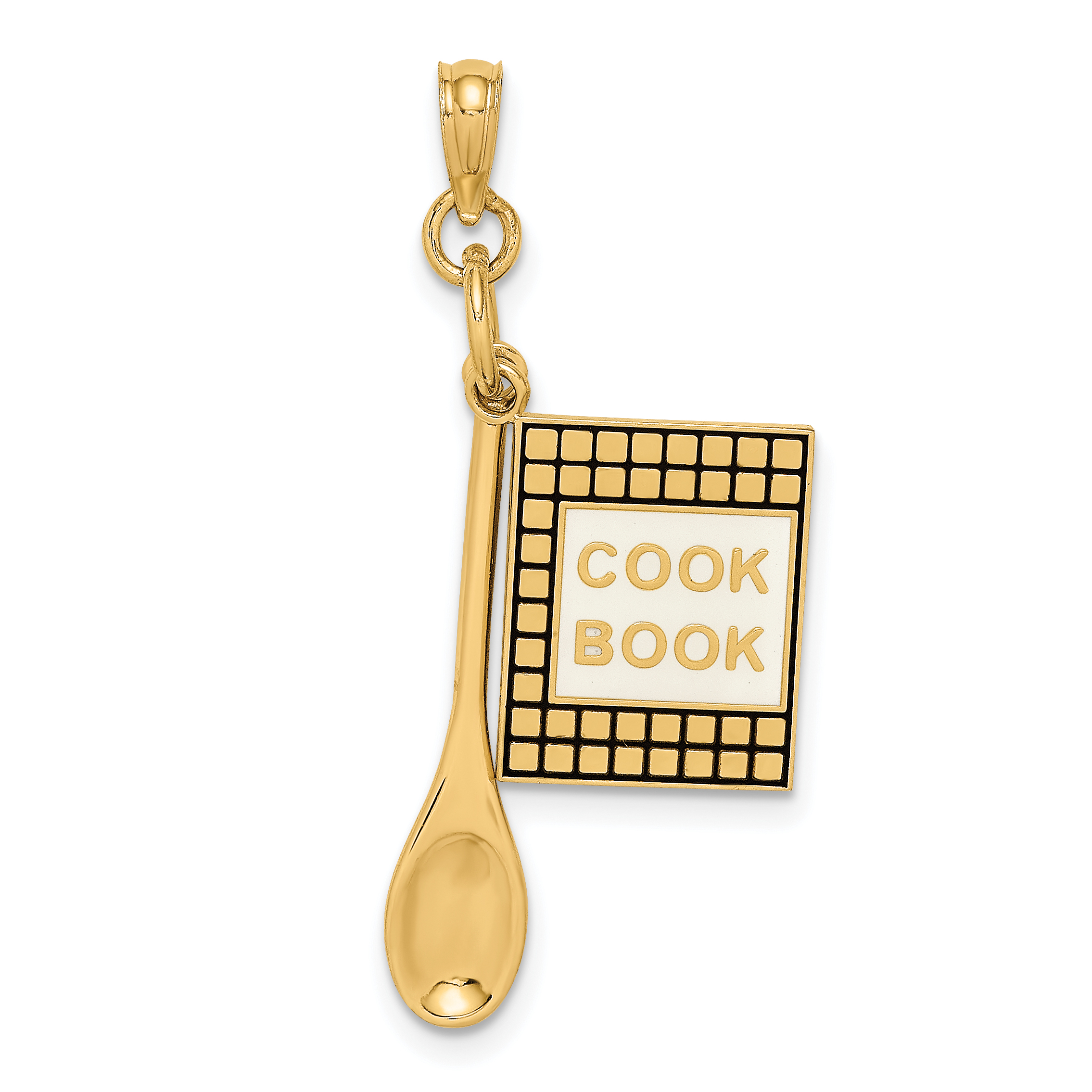 14K 3-D Cook Book W/ Black Enamel and Spoon Charm (K7026)