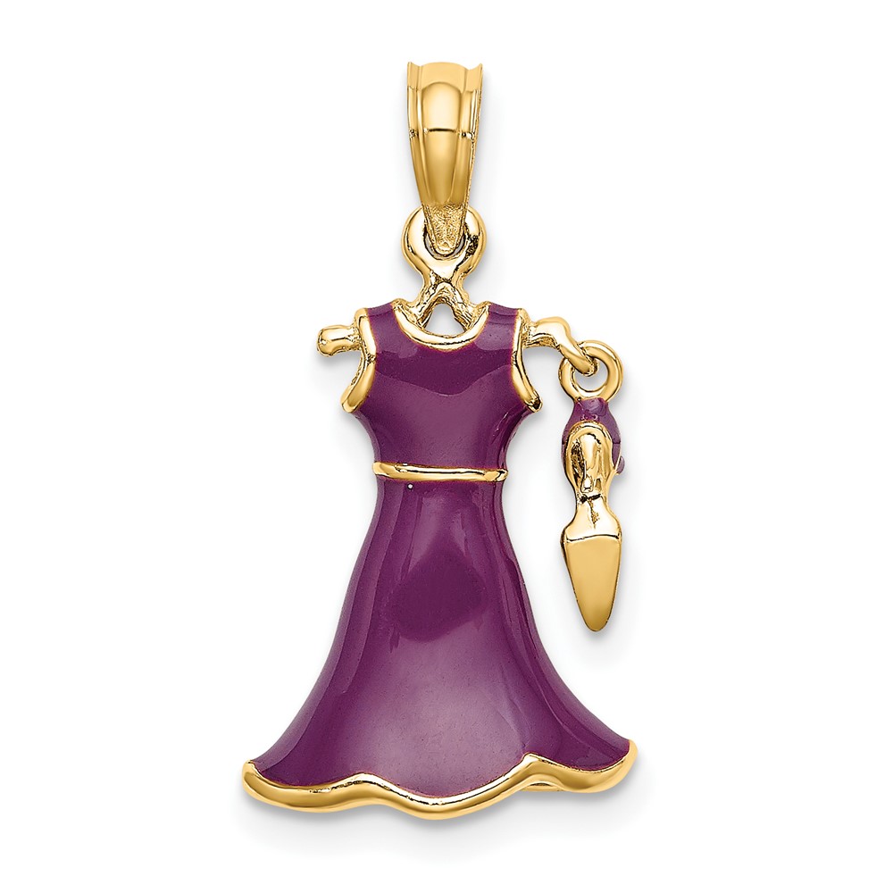 14K 3-D Moveable Enamel Purple Dress w/Shoe Charm (K7033)