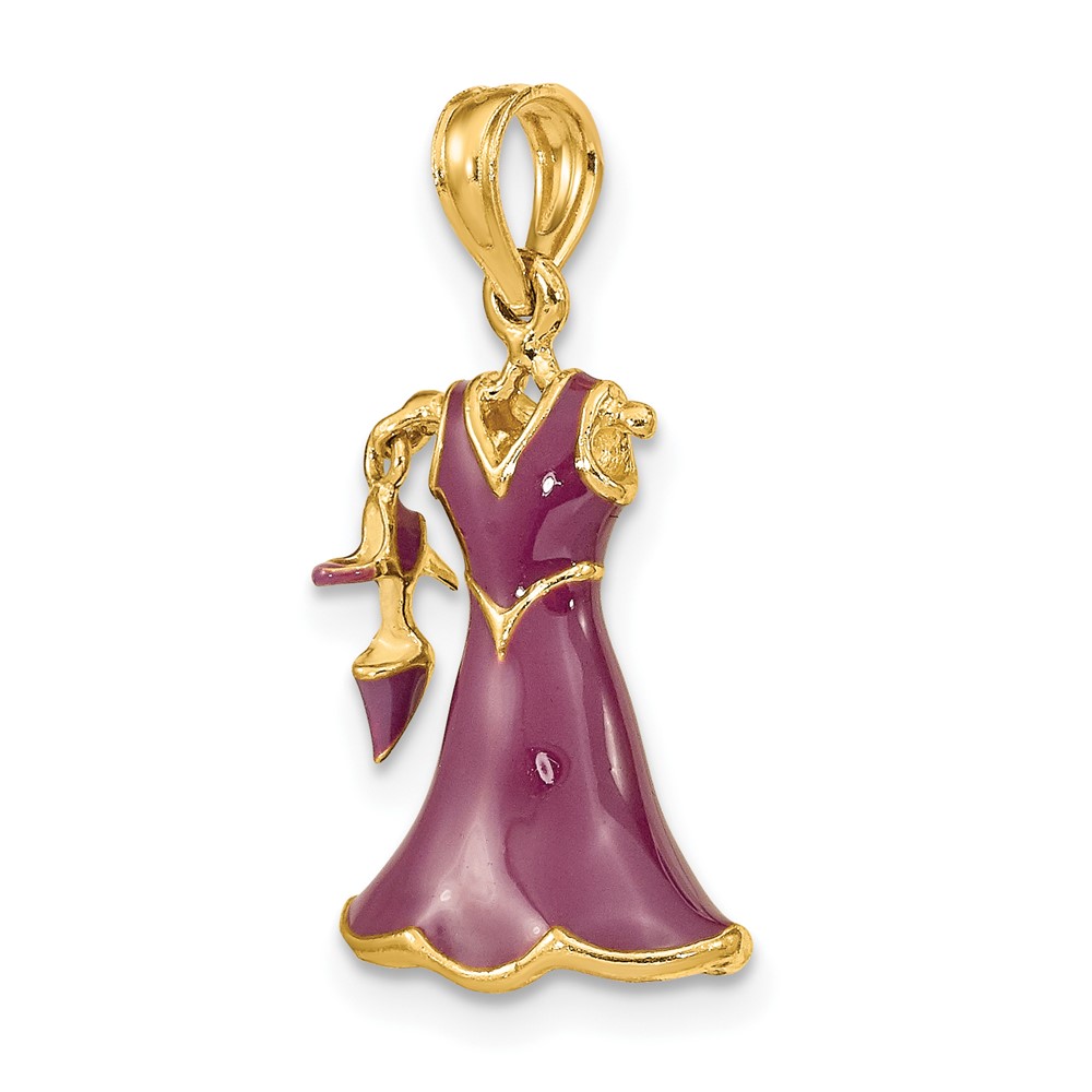 14K 3-D Moveable Enamel Purple Dress w/Shoe Charm (K7033)