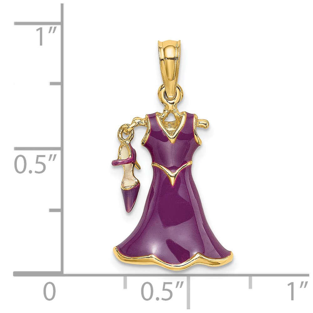 14K 3-D Moveable Enamel Purple Dress w/Shoe Charm (K7033)