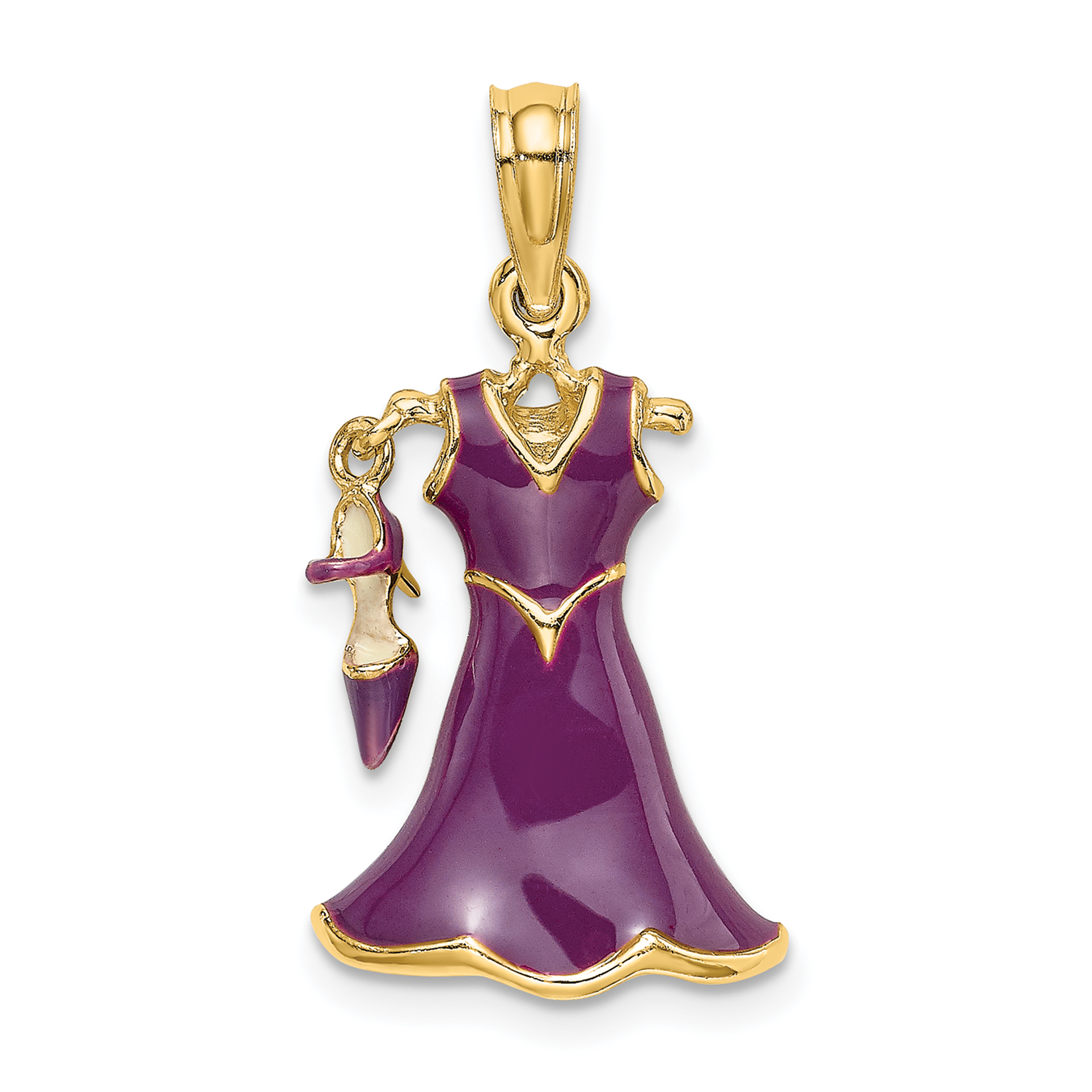 14K 3-D Moveable Enamel Purple Dress w/Shoe Charm (K7033)