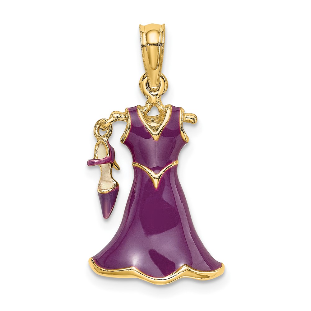 14K 3-D Moveable Enamel Purple Dress w/Shoe Charm (K7033)