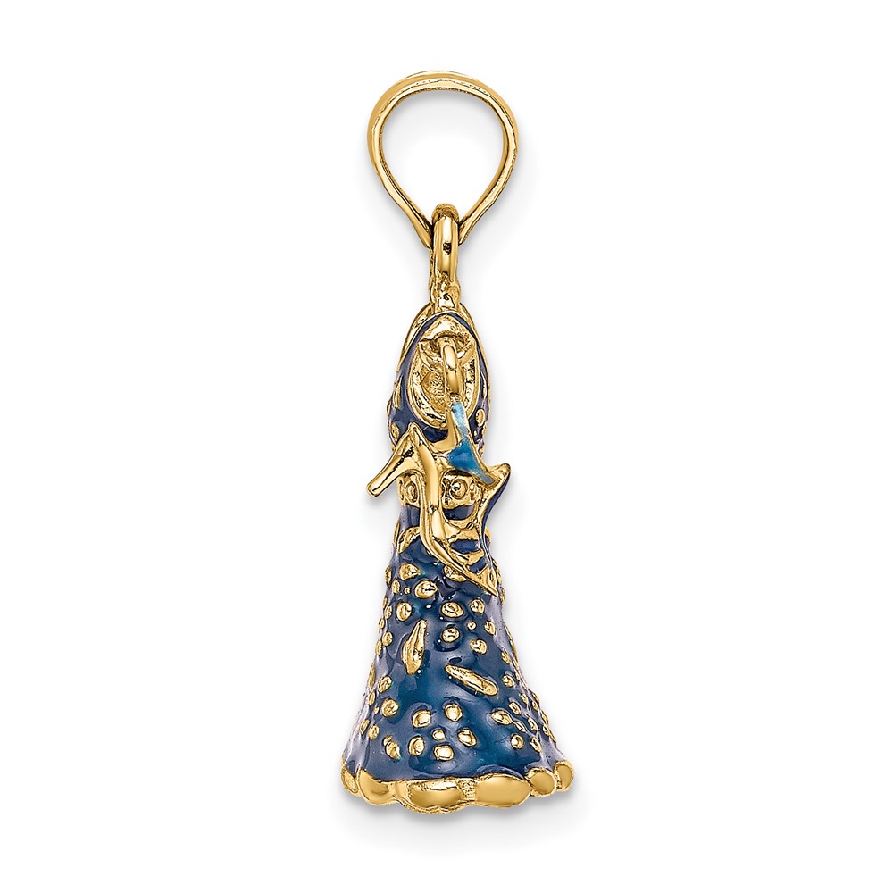 14K 3-D Moveable Enamel Blue Floral Dress w/ Shoe Charm (K7034)
