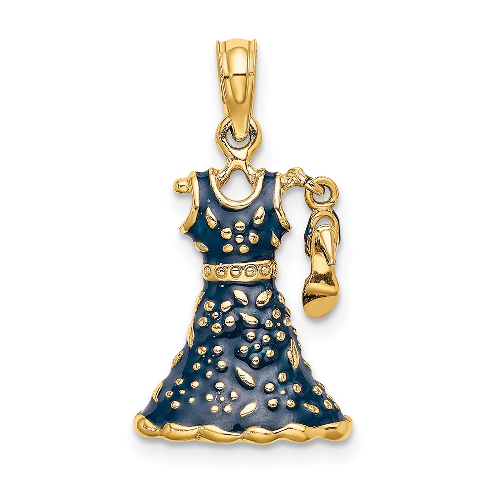 14K 3-D Moveable Enamel Blue Floral Dress w/ Shoe Charm (K7034)