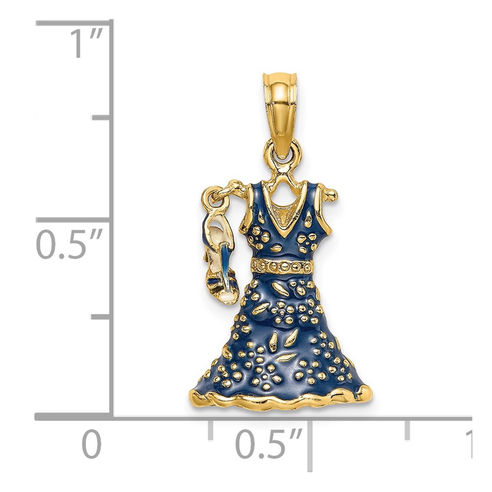 14K 3-D Moveable Enamel Blue Floral Dress w/ Shoe Charm (K7034)