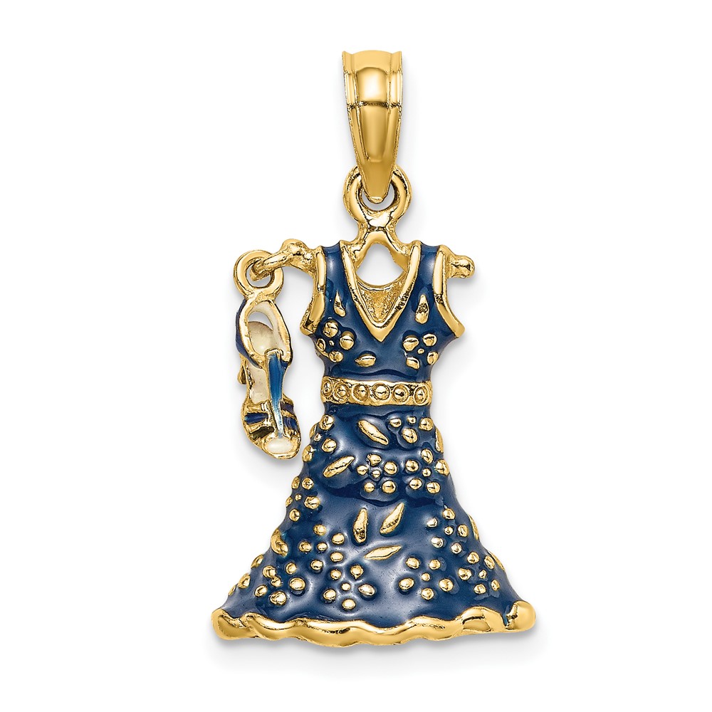 14K 3-D Moveable Enamel Blue Floral Dress w/ Shoe Charm (K7034)